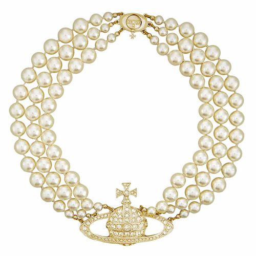 Vivienne Westwood Three Row Pearl Bas Relief Choker